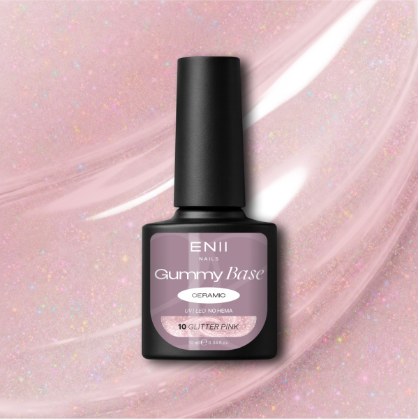 Gummy Base Ceramic 10 Glitter Pink - gumová báze na nehty, 10 ml