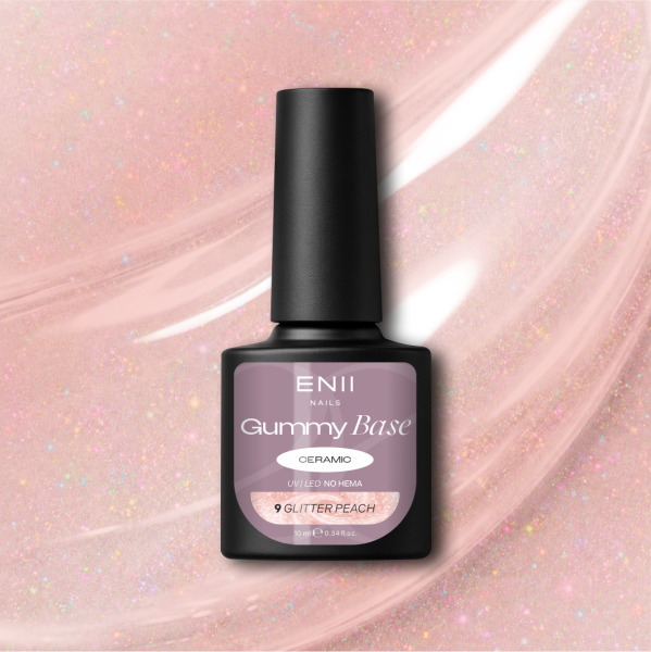 Gummy Base Ceramic 9 Glitter Peach - gumová báze na nehty 10 ml