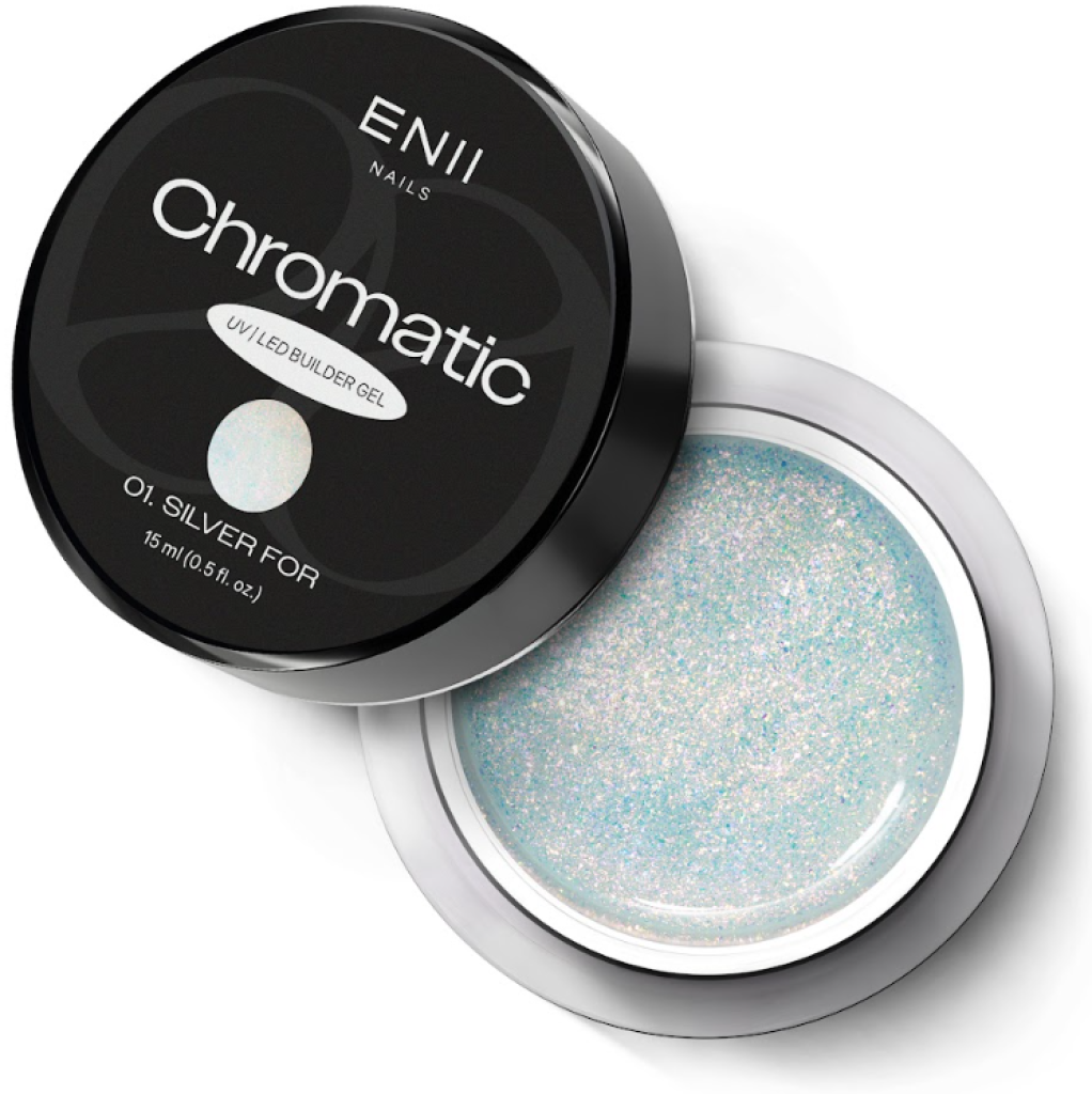 ENII Chromatic Builder UV LED gel 01 Silver Fox - glittrový stavební gel, 15ml