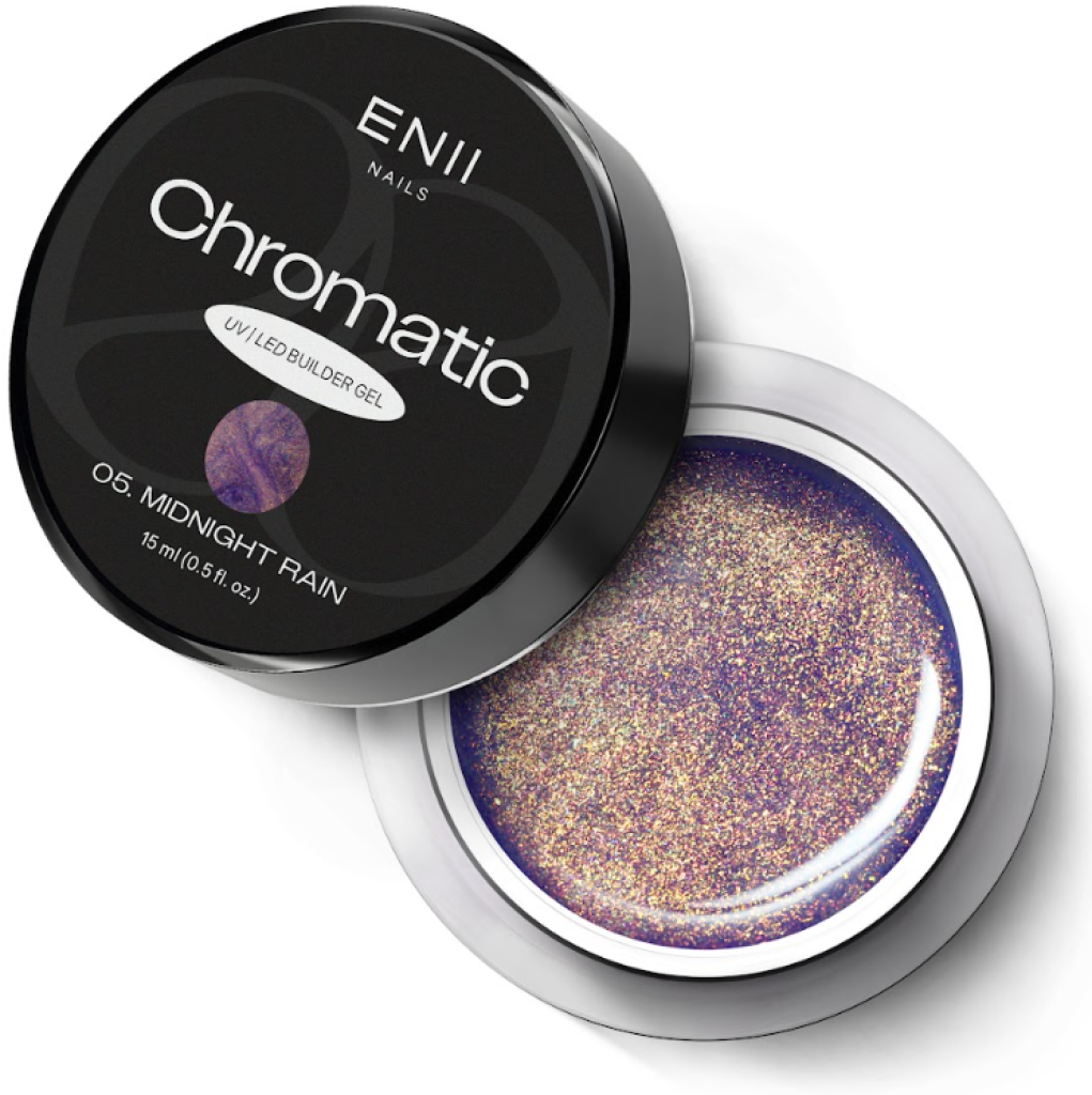 ENII Chromatic Builder UV LED gel 05 Midnight Rain - glittrový stavební gel, 15ml