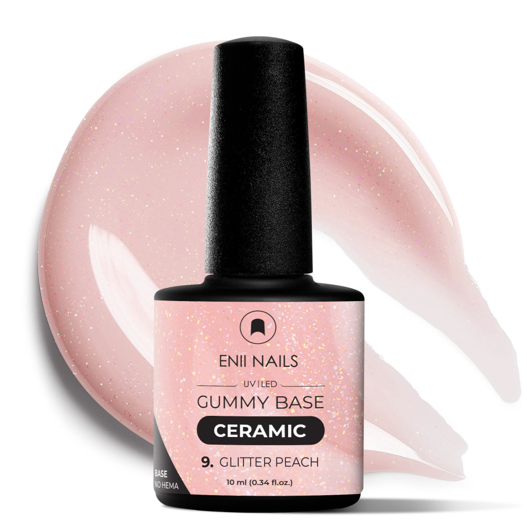Gummy Base Ceramic 9 Glitter Peach - gumová báze na nehty 10 ml